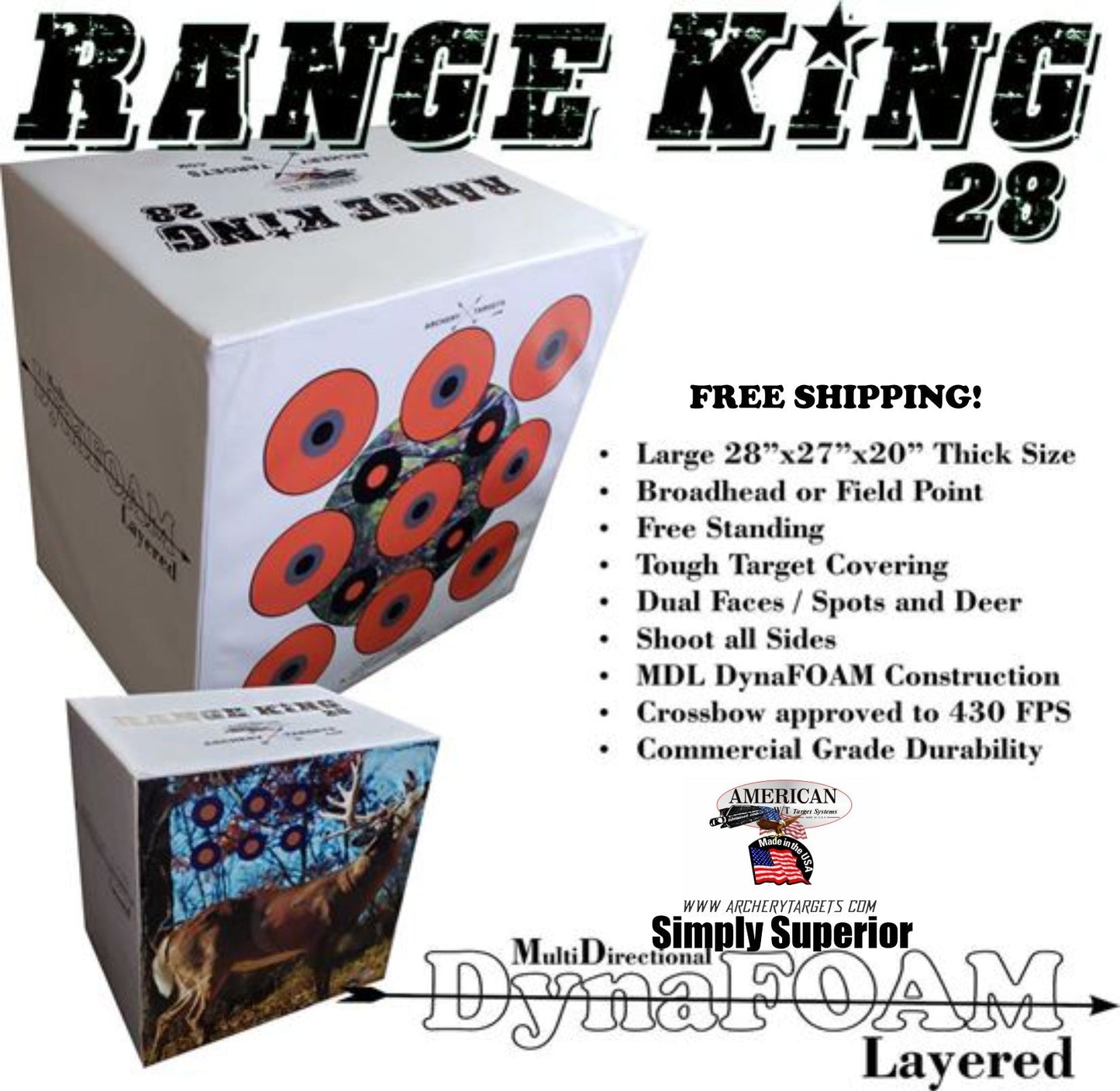 Range King 28 Broadhead/Field Point target. Crossbow Approved to 400 FPS
